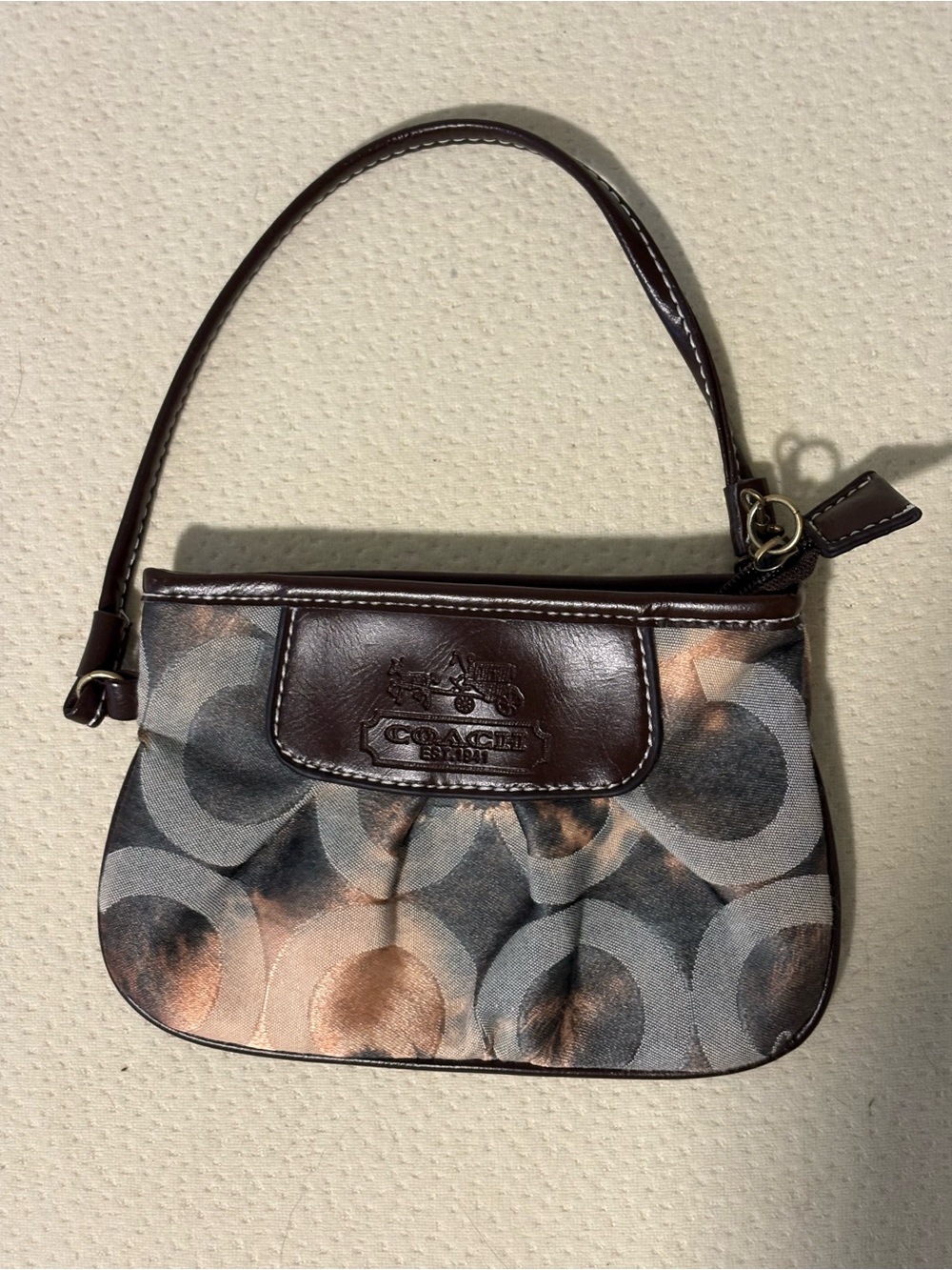Coach Multicolor Signature Wristlet with Brown Leather Trim